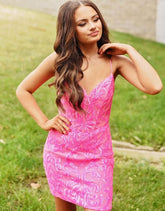 Fuchsia Spaghetti Straps Short Bodycon Homecoming Dress